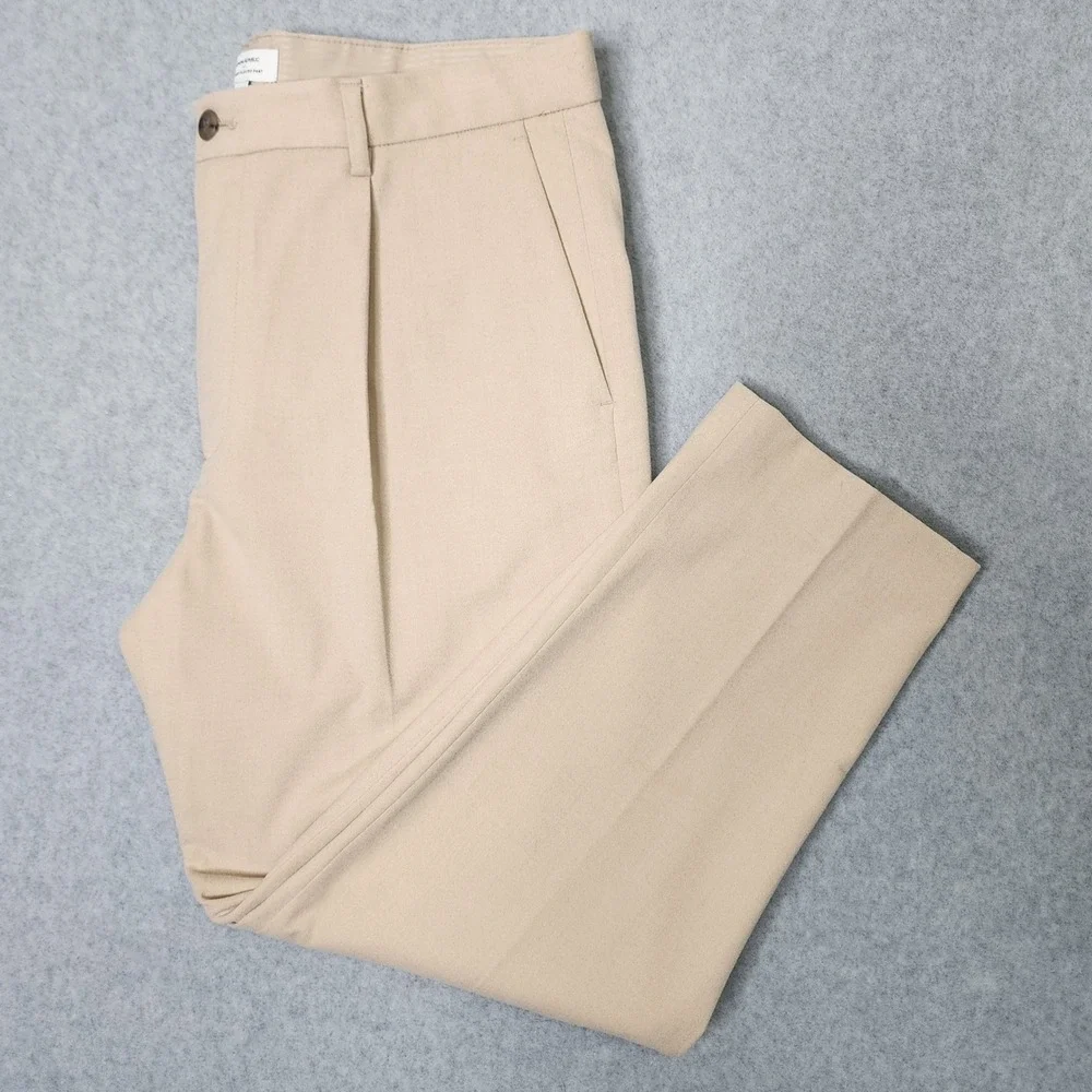 Banana Republic Brushed Pleated Pants Mens 36x30 Tan Wool Blend Dress Slacks